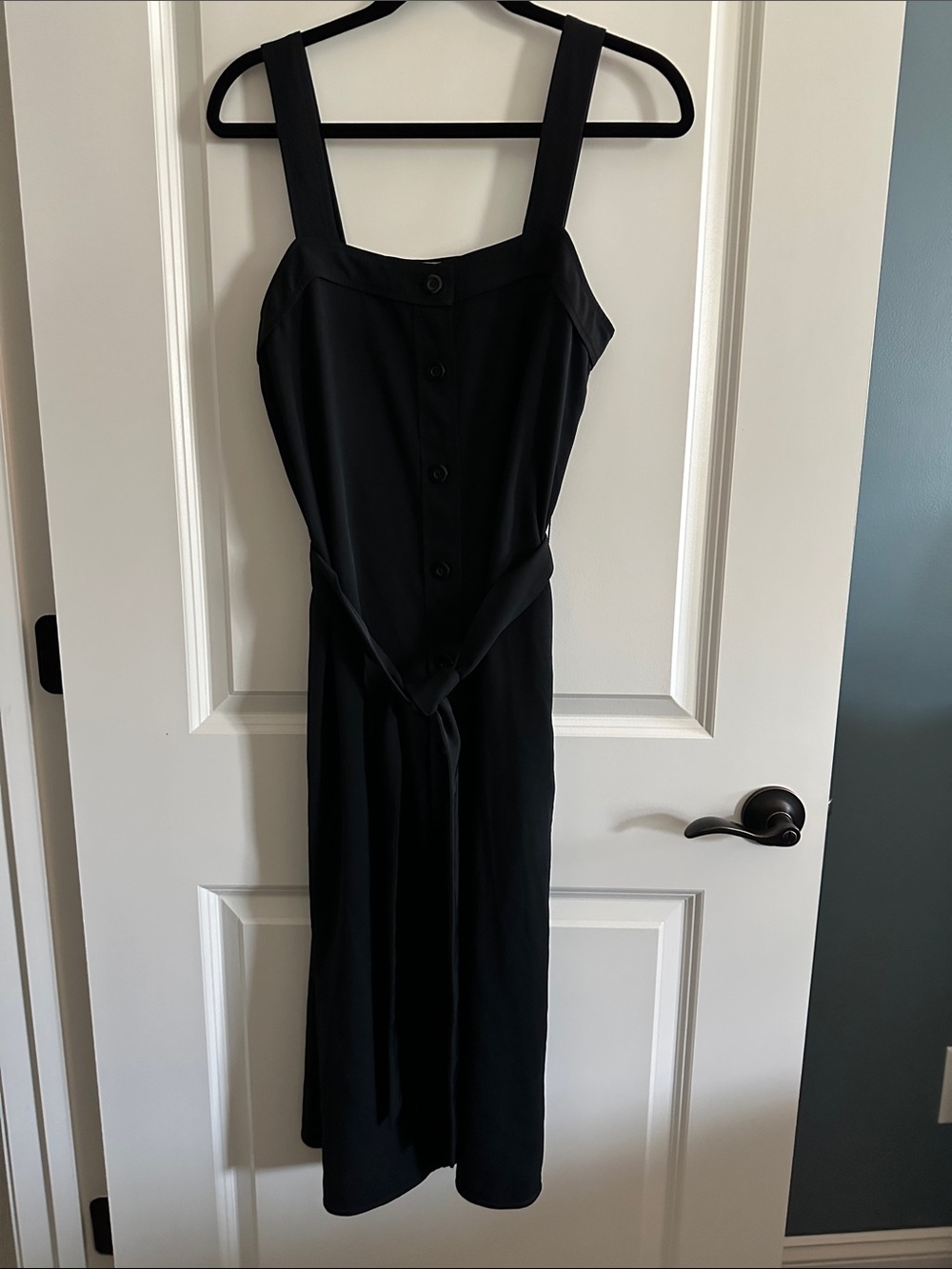 Everlane Black Button-Front Midi Dress with Waist Tie